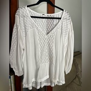 Free People White Crochet Blouse